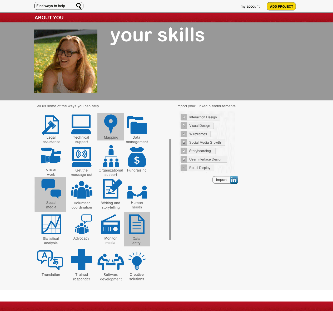 The skills selection and importing prototype